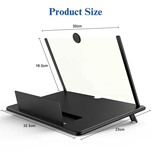 16" Screen Magnifier for Cell Phone -3D HD Magnifying Projector Screen Enlarger for Movies, Videos and Gaming - Foldable Phone Stand with Screen Amplifier-Compatible with All Smartphones (Black)