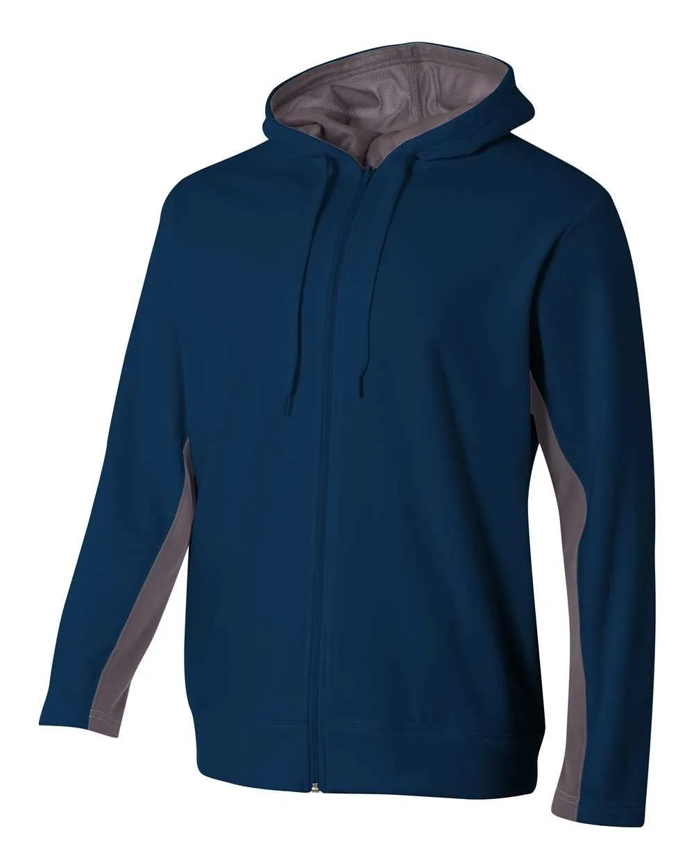 A4 N4251 Full Zip Color Block Fleece Hoodie - Navy Graphite