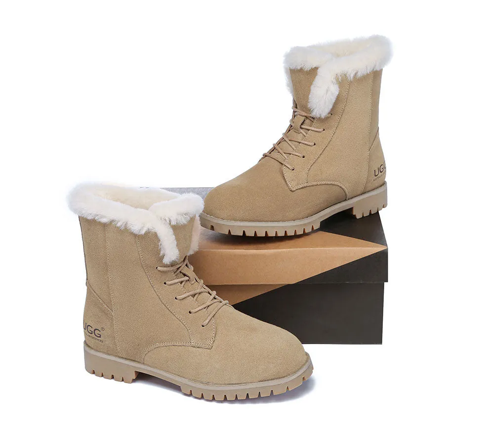 AUSTRALIAN SHEPHERD® UGG Women Sheepskin Wool Lace Up Ankle Fashion Boots Jean