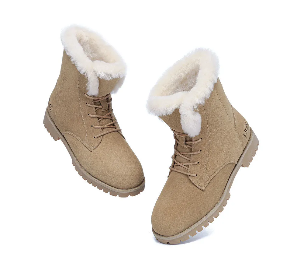 AUSTRALIAN SHEPHERD® UGG Women Sheepskin Wool Lace Up Ankle Fashion Boots Jean