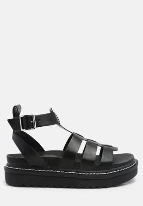 Black Vega Platform Gladiator Sandals