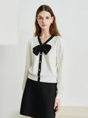 Bowknot Sweater And Mini Skirt Two-Piece Set