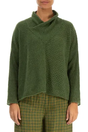 Boxy Cowl Neck Dark Sage Wool Sweater