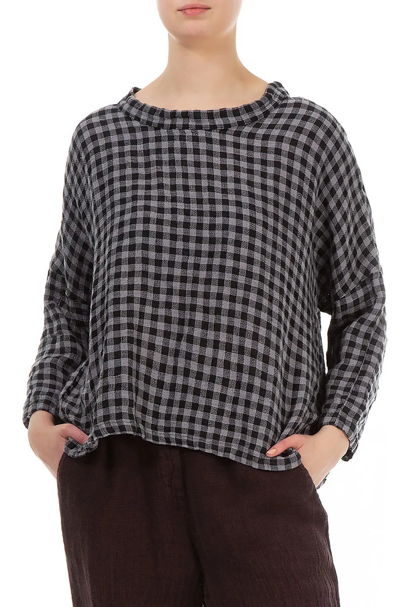 Boxy Grey Check Linen Blouse