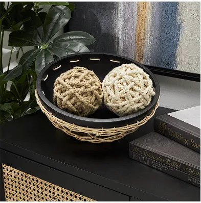 BROWN JUTE HANDMADE WOVEN DECORATIVE BALL ORBS & VASE FILLER, SET OF 2 5"W, 5"H