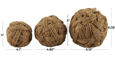 BROWN JUTE HANDMADE WOVEN DECORATIVE BALL ORBS & VASE FILLER, SET OF 3 6", 5", 4"W