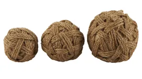 BROWN JUTE HANDMADE WOVEN DECORATIVE BALL ORBS & VASE FILLER, SET OF 3 6", 5", 4"W