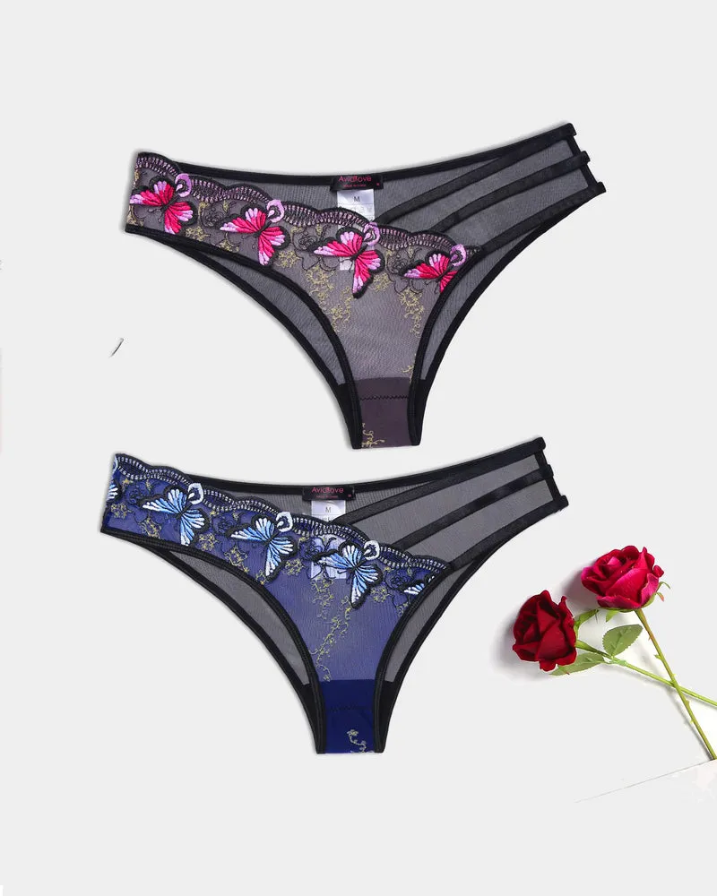 Butterfly Embroidered Mesh Panties