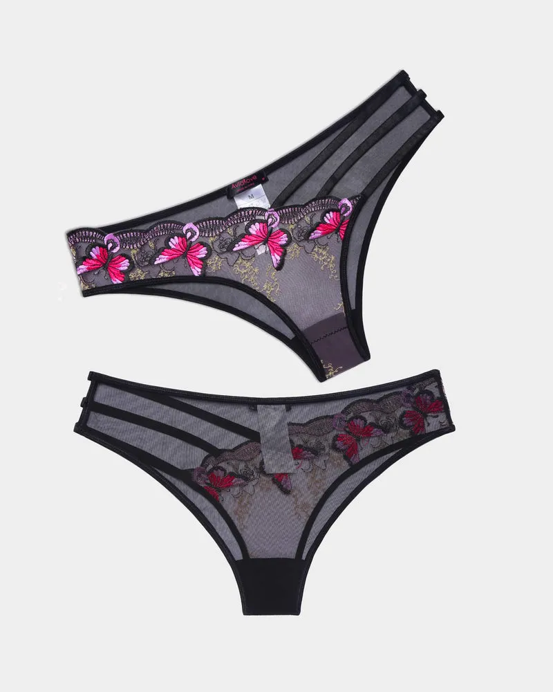 Butterfly Embroidered Mesh Panties