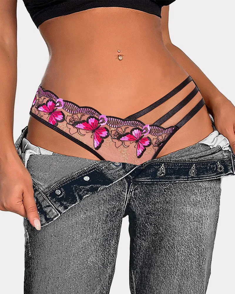 Butterfly Embroidered Mesh Panties