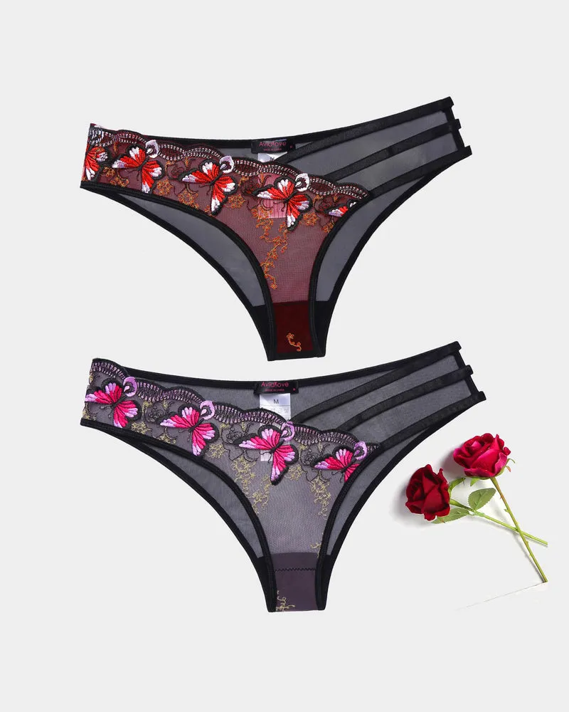 Butterfly Embroidered Mesh Panties