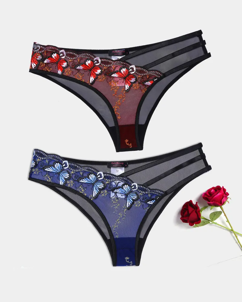 Butterfly Embroidered Mesh Panties