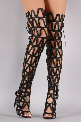 Caged Back Lace-Up Gladiator Stiletto Heel