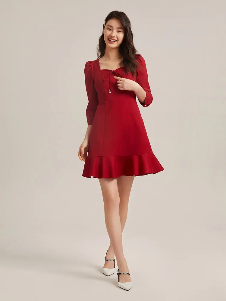 Chili Red Half-sleeve Mini Dress