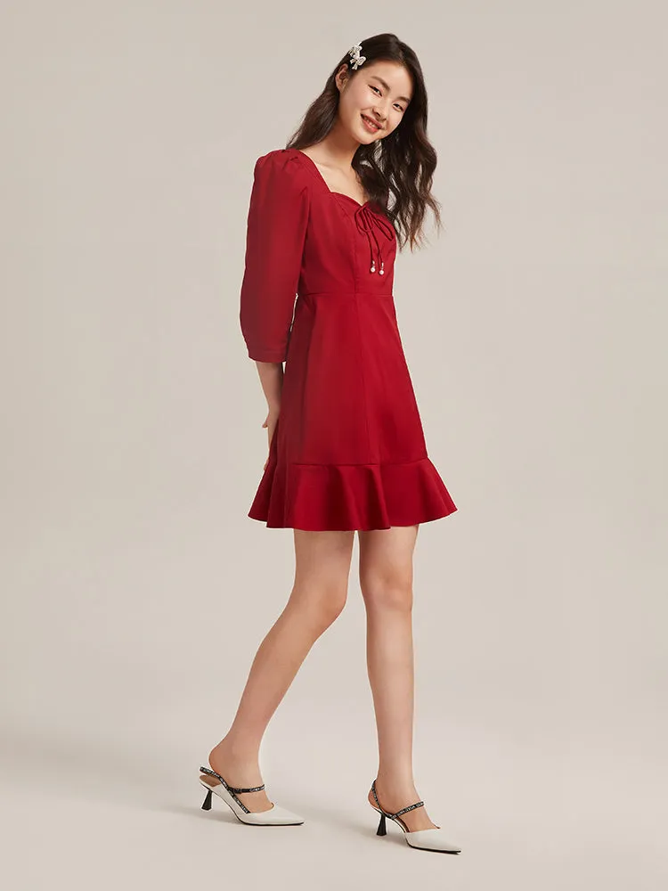 Chili Red Half-sleeve Mini Dress