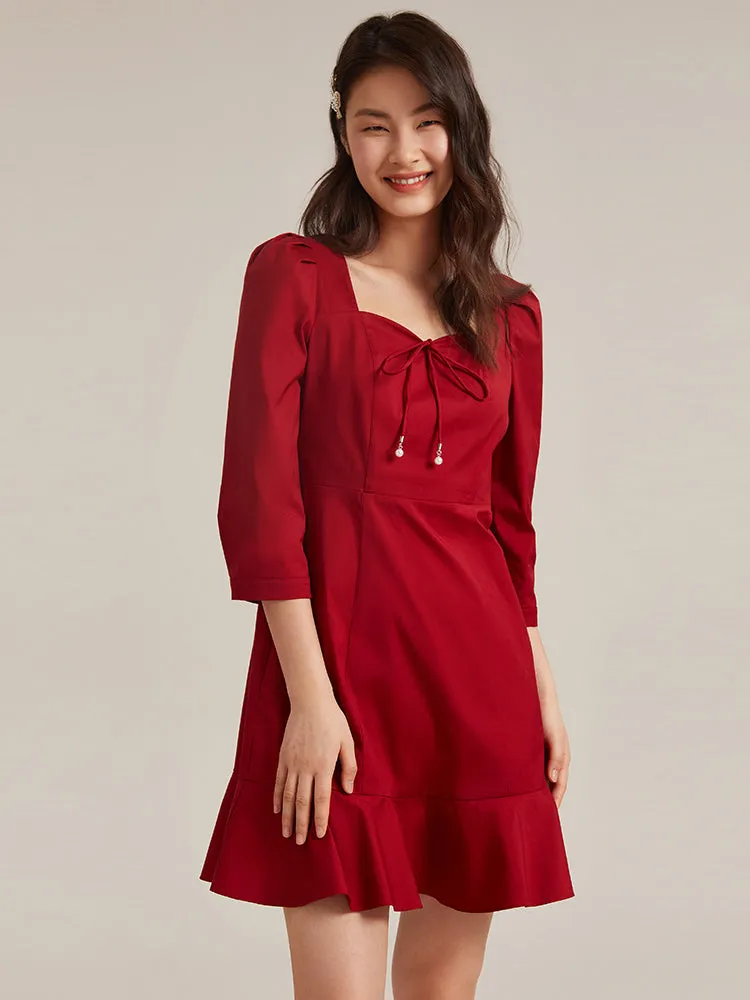 Chili Red Half-sleeve Mini Dress