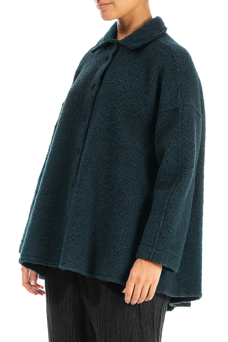 Collar Teal Plush Wool Cotton Shirt