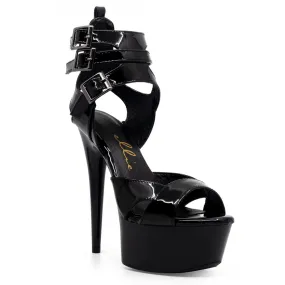 Ellie Shoes Athena 6" Stiletto Triple Strap Platform Sandals - Black