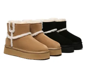 EVERAU® UGG Boots Women Sheepskin Wool Shearling Lined Ankle Platform Schunck