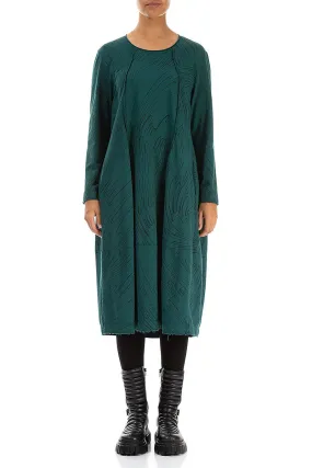 Exposed Seam Emerald Feathers Cotton Dress