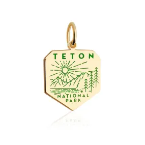 Grand Teton National Park Charm, Gold Enamel