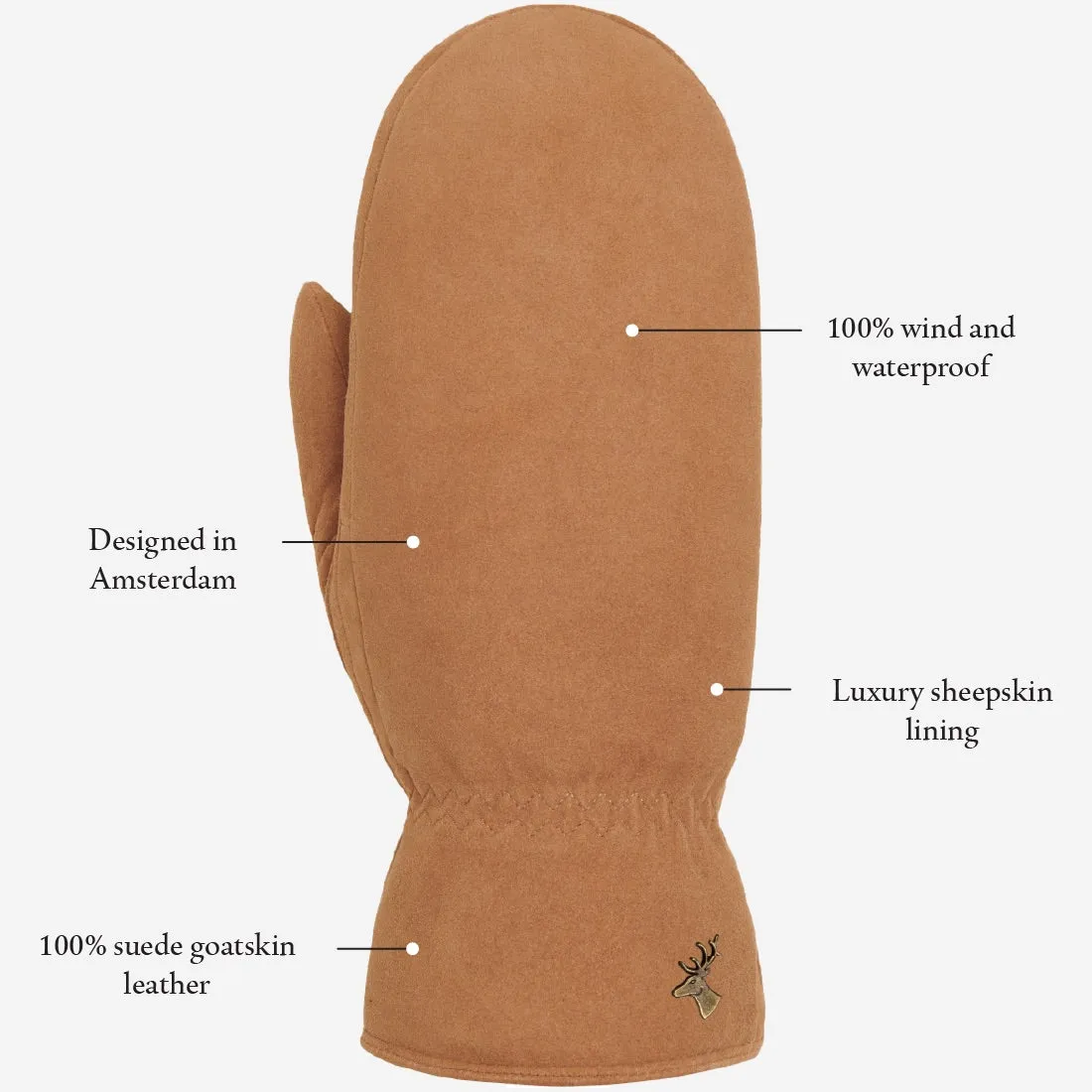 Hailey (camel) - suede goatskin mittens with luxurious sheep fur lining