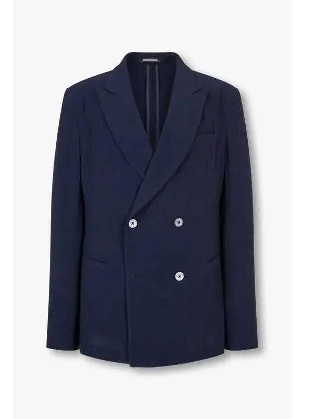 Men s Easy Wool Peaked Double Jacket Navy