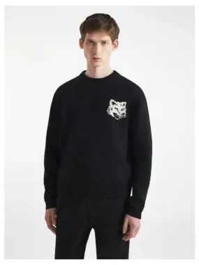 Men s Foxhead Intarsia Comfort Sweatshirt Jumper Black Domestic Product