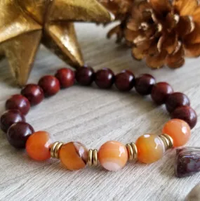 Orange Quartz and Red Sandalwood Bracelet