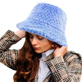 Patterned Faux Fur Solid Bucket Hat