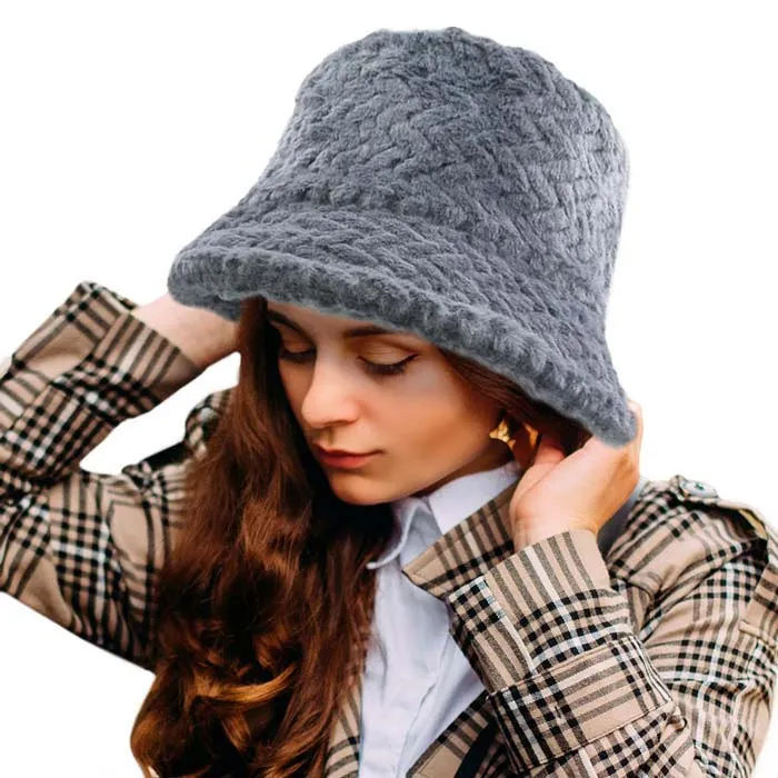 Patterned Faux Fur Solid Bucket Hat