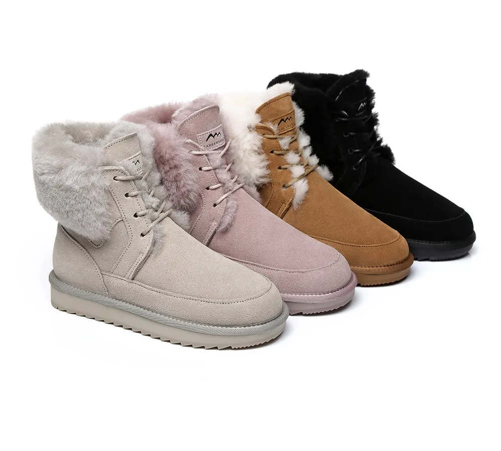 TARRAMARRA® UGG Women Sheepskin Wool Collar Lace Up Fashion Boots Dora