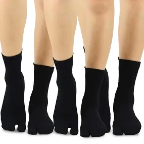 TeeHee Socks Unisex Casual Cotton Big Toe Black 3-Pack (11708)