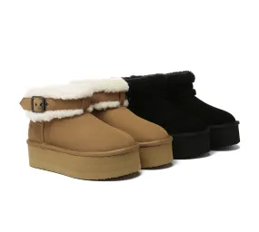 UGG EVERAU® UGG Boots Sheepskin Wool Adjustable Buckle Ankle Platform Ula