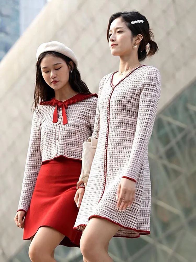 V-Neck Knit Mini Women Dress