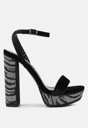 Zircon Rhinestone Patterned High Heel Sandals By Ruw